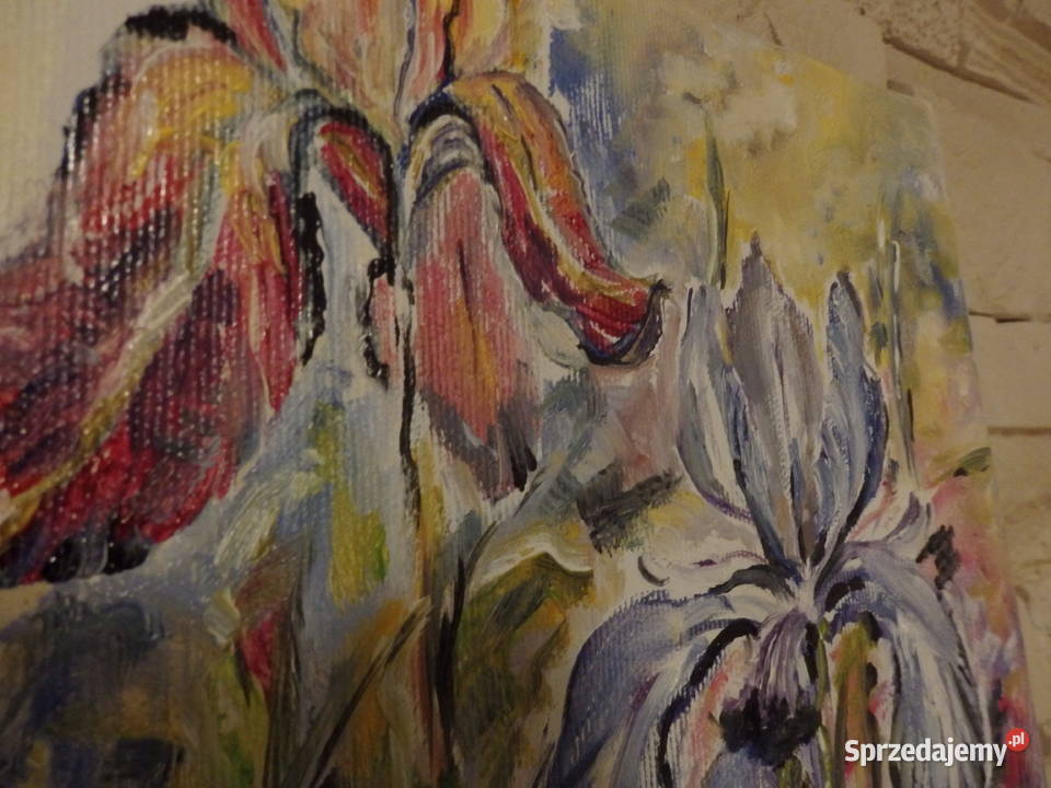 Obraz olejny TRZY IRYSY Malarstwo Rabka-Zdrój