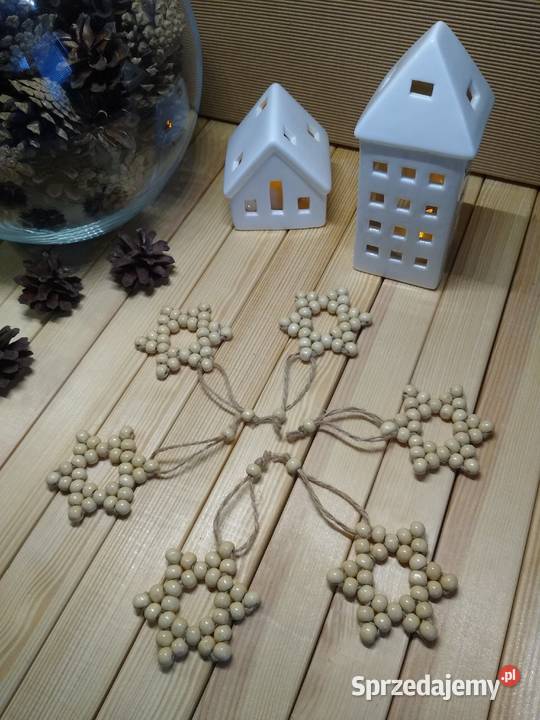 Zestaw 6 drewnianych koralikowych gwiazdek Gdańsk