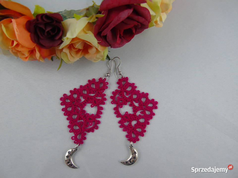 Kolczyki frywolitkowe Rękodzieło małopolskie Wiśniowa sprzedam