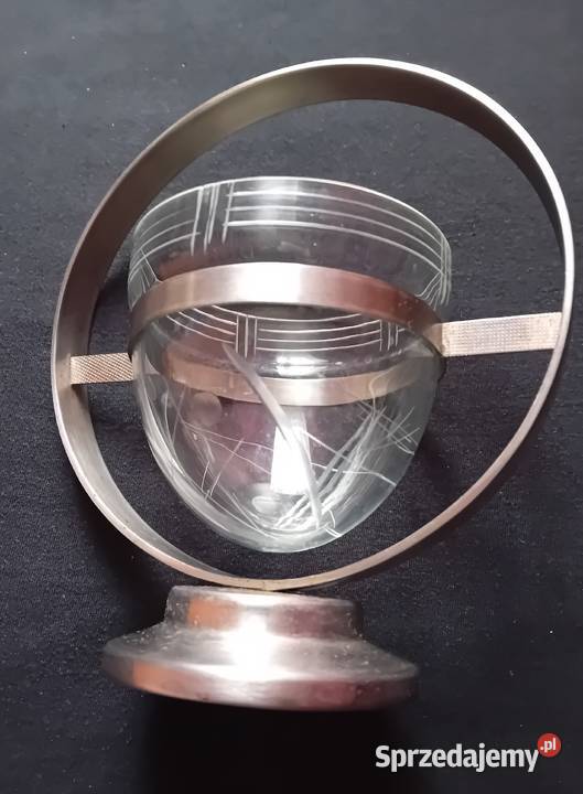 Piękna niklowana cukiernica ze szklanym wkładem Koźminek