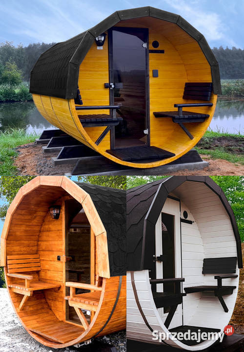 SAUNA Ogrodowa 400 PRZEDSIONEK zew Beczka 500L Nowy Targ