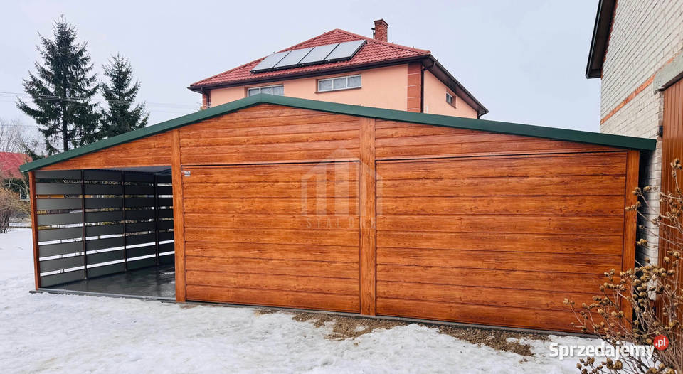 Garaż blaszany 6x6 wiata 3m 2x brama uchylna 594zł/m2 Konin