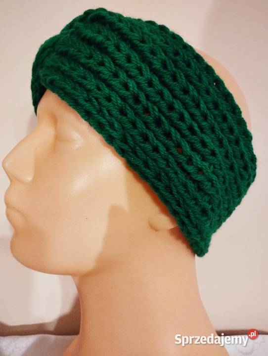 Damska zielona ciepła opaska turban handmade Olsztyn