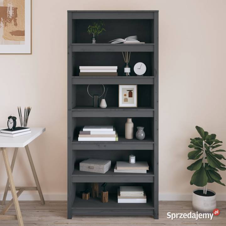 Regał na książki szary 80x35x183 lite drewno