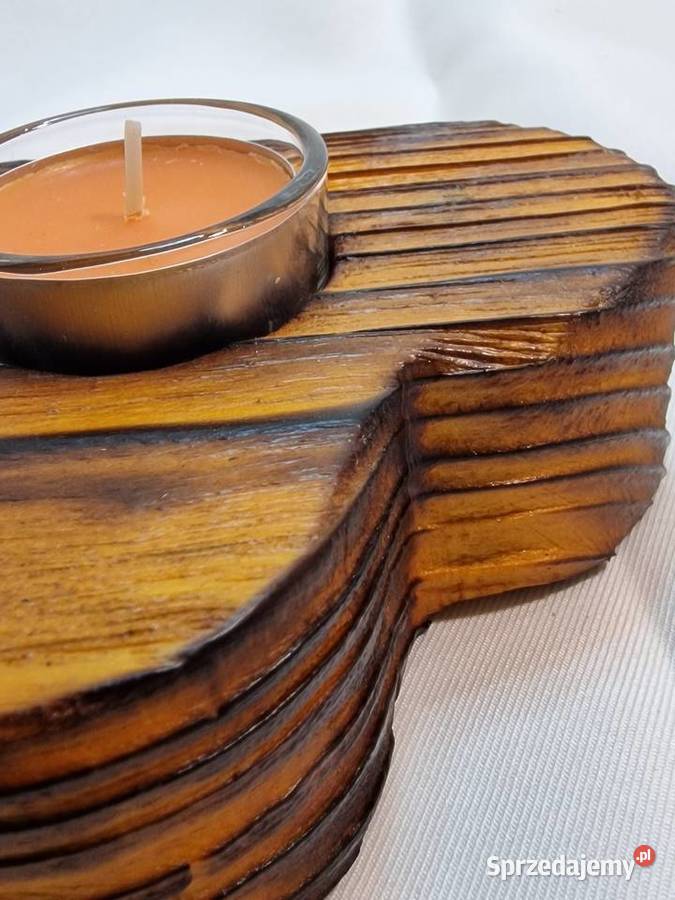 Świecznik drewniany serce karmelowy na tealight Sępopol