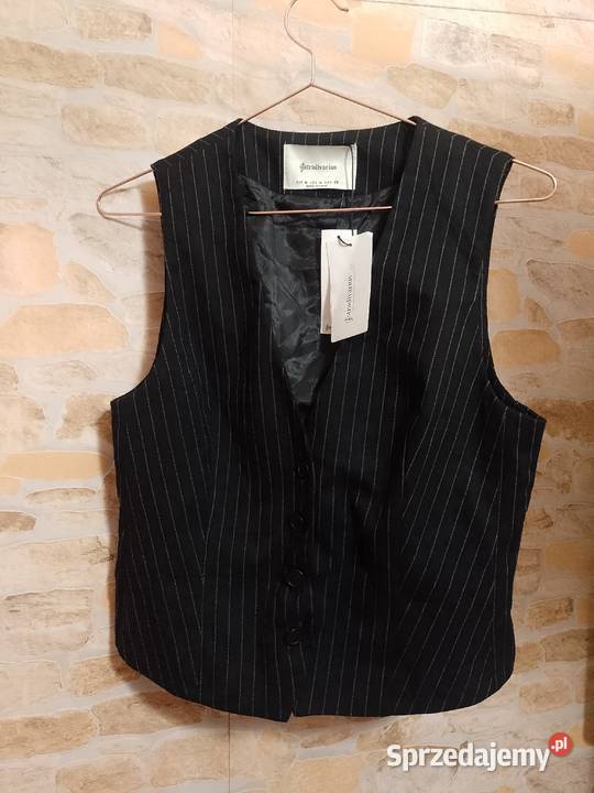 38M Stradivarius Czarna Kamizelka garniturowa z Kraków