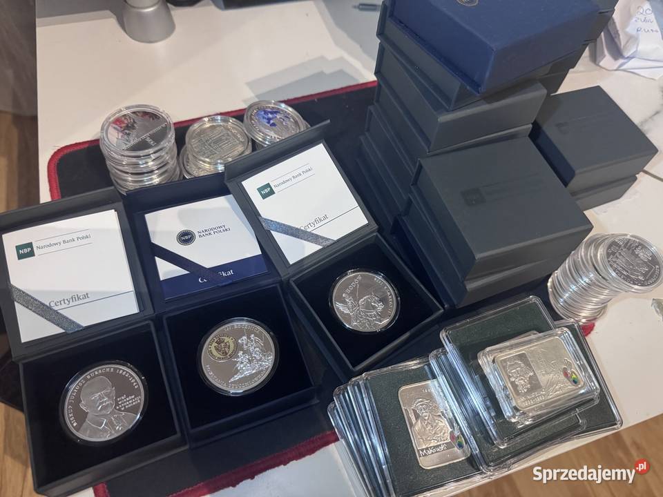 Polskie srebrne monety kolekcjonerskie 5 10 i 20