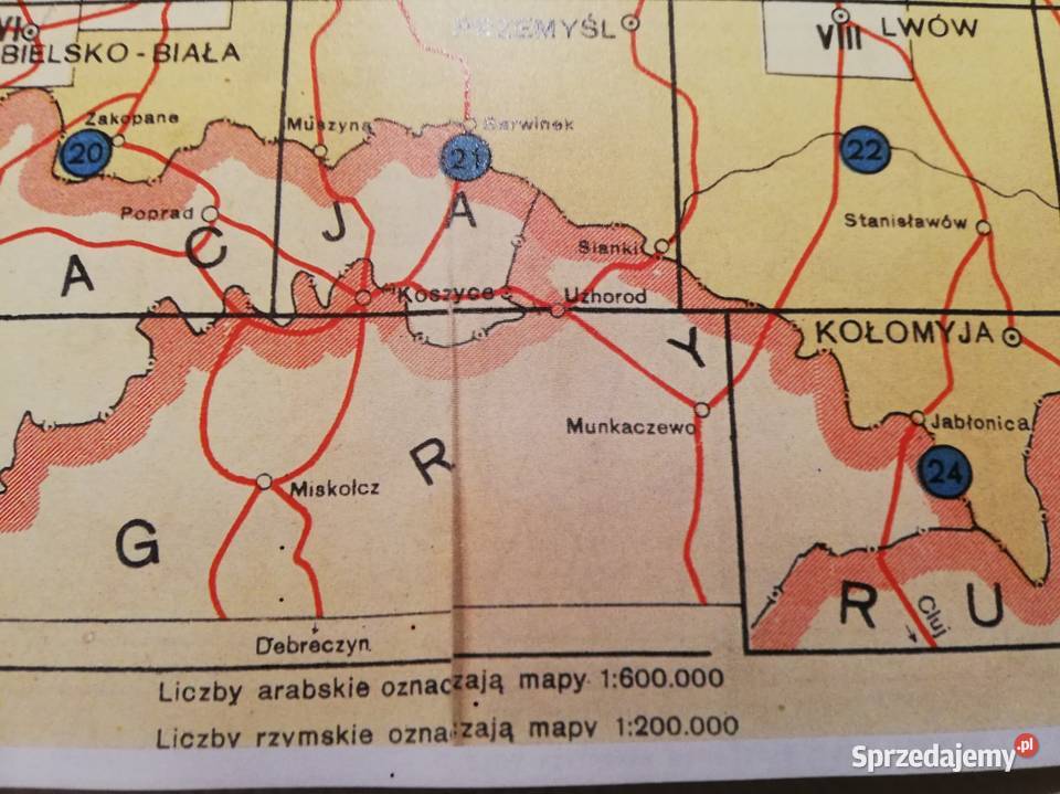 Atlas dróg samochodowych w Polsce 1939 ksero mapa samochodowa wielkopolskie Wronki