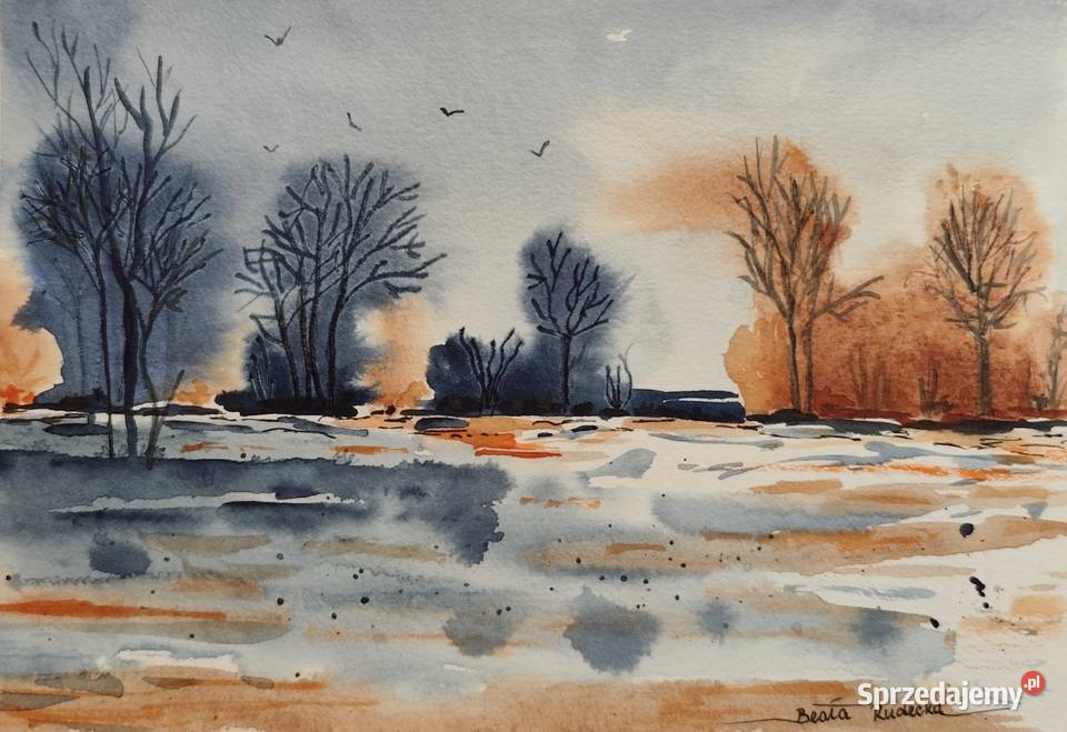 Akwarela Akwarelka Obraz pt Zwiastun sprzedam
