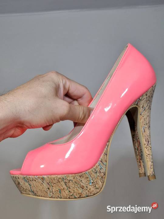 Neonowe szpilki 37 peep toe na platformie pomarańczowy Kraków