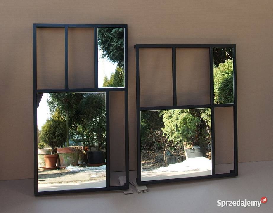 Lustro w stalowej ramie loft prostokąt czarny