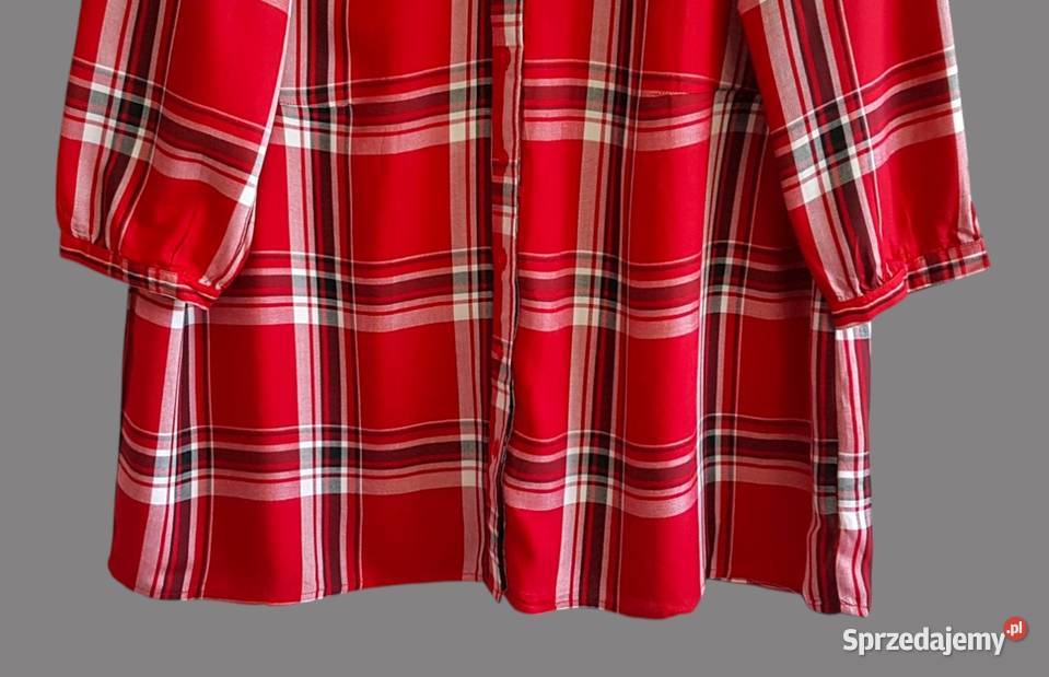 Damska koszula czerwona kratkę z długim rękawem Kratka Chrzanów