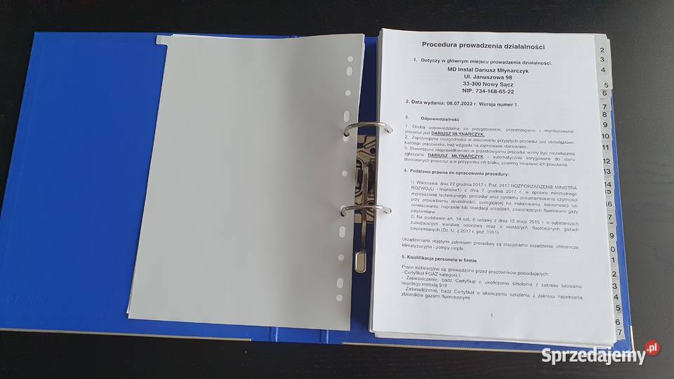 WYPEŁNIONE WYSŁANE NA EMAILA Procedury FGazowe Produkcja małopolskie Nowy Sącz