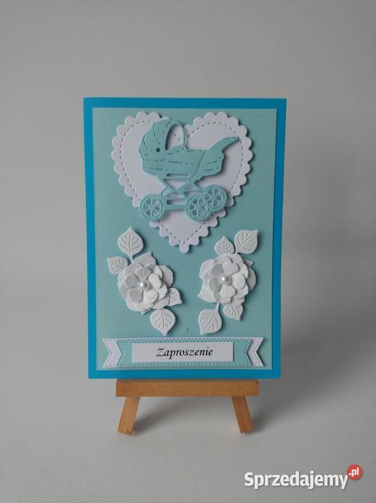 ZAPROSZENIA CHRZEST WÓZEK W SERCU C6 BŁĘKIT BIEL Poznań