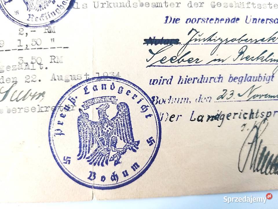 Pełnomocnictwo w języku niemieckim1934r pieczęć mazowieckie Bronisze sprzedam