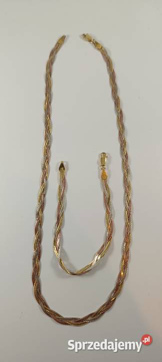 Łańcuszek z bransoletką Płaska pleciona taśma srebro Łańcuszki Brwinów