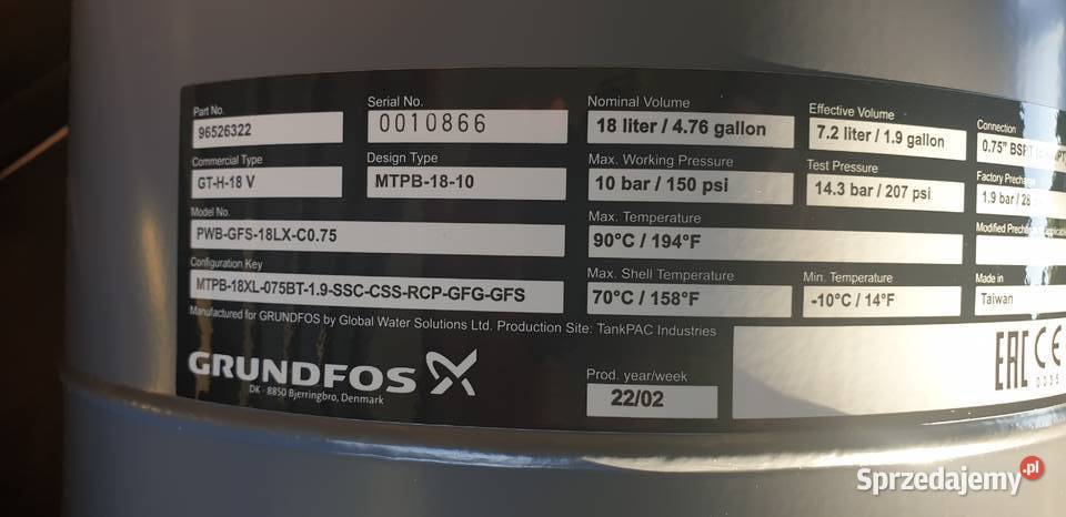 Zbiornik wyrównawczy przeponowy Grundfos nowy