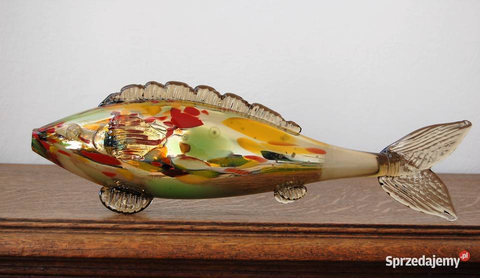 Ryba szklana figura 43 szkło barwione w masie wielokolorowy Lublin