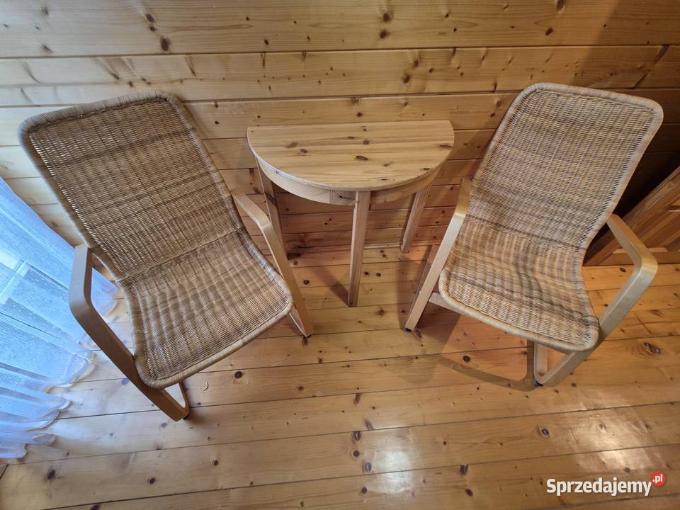 komplet stolik 2 wiklinowe fotele