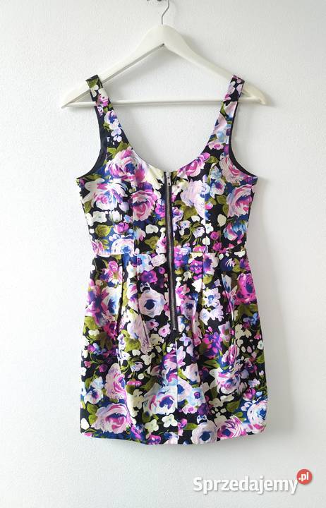 Sukienka w kwiaty HM Zamek Zip Floral Vintage 36 fioletowy Spódnice i sukienki Jasło