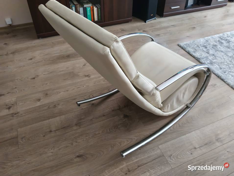 Fotel bujany nowoczesny chrom ekoskóra kremowy 92cm sprzedam