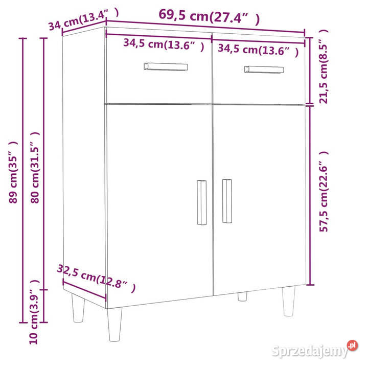 Komoda brązowy dąb 695x34x89 materiał mazowieckie
