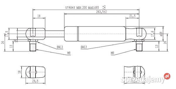Sprężyna gazowa L485 mm 400N Stabilus CA083755 Kamionna sprzedam