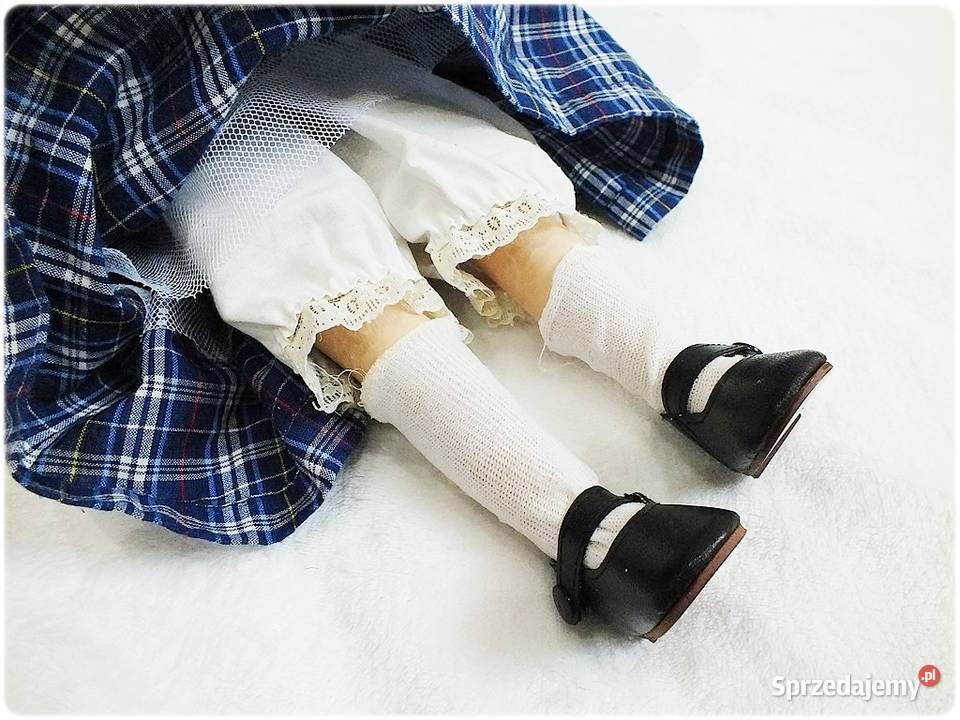 Porcelanowa stara Lalka na stojaku wys55 Żary