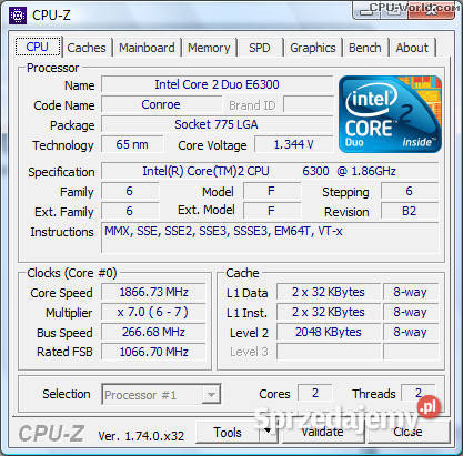 procesor Intel E6300 SL9SA 186GHz2MB1066FSB sprzedam