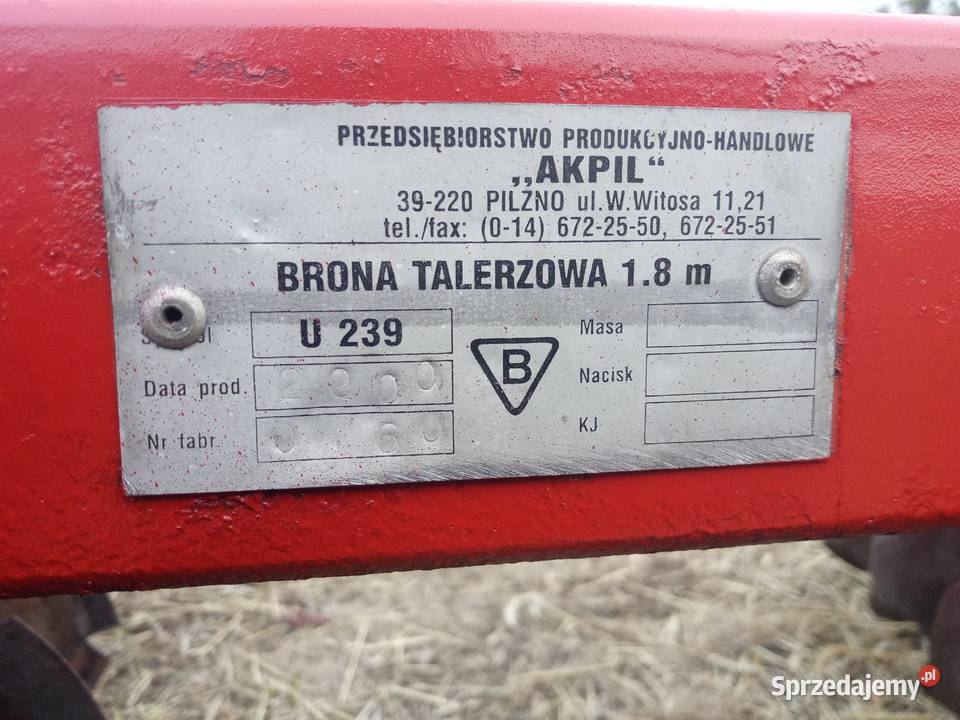 Brona talerzowa akpil mazowieckie Jedlińsk sprzedam