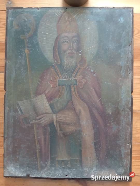 SW Mikołaj olej na blasze XIX wiek Gdów sprzedam