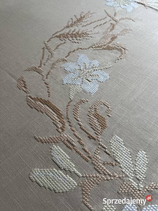 Obrus ręcznie hartowany kwiaty rękodzieło Zabrze