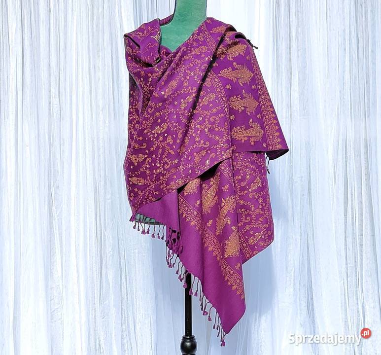 Szal orientalny fiolet indyjski haftowany haft Szczecin