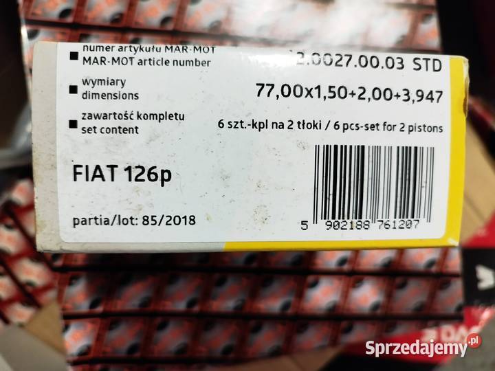 PIERŚCIENIE TŁOKOWE NOMINALNE 7700 FIAT 126P NA Jasło