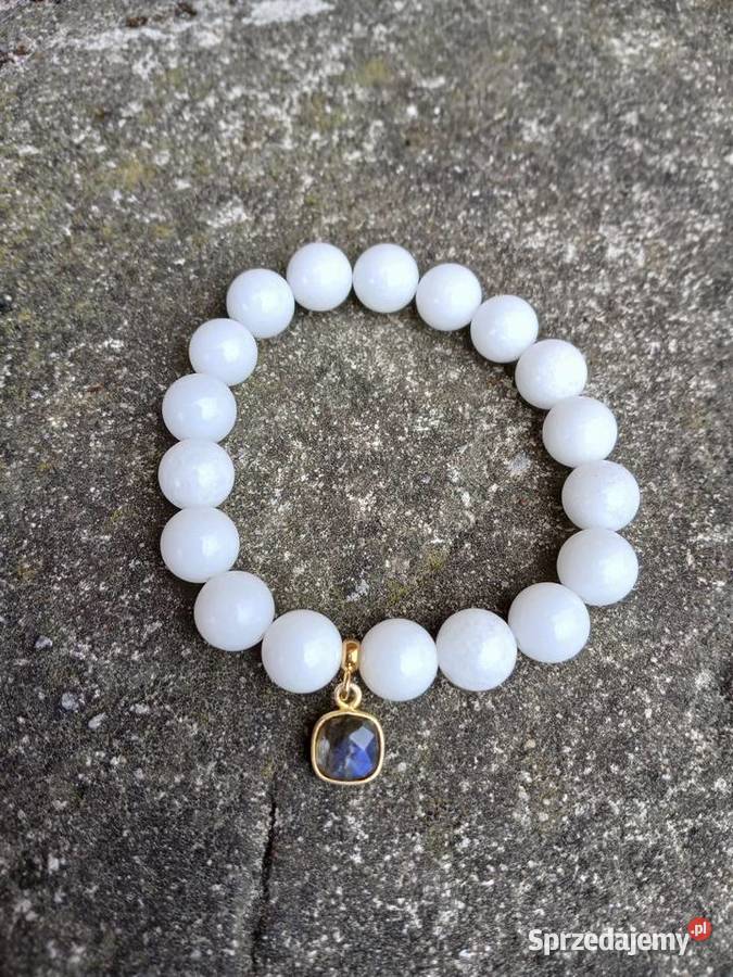 Bransoletka Agat biały 10mm z zawieszką Kielce sprzedam