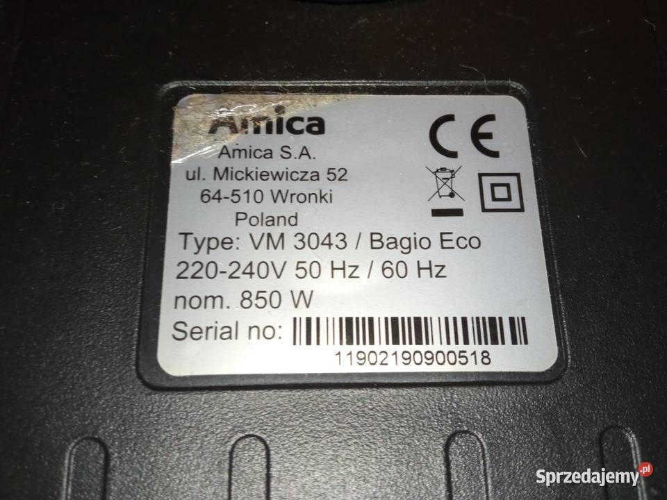 Odkurzacz bezwypadkowy AMICA Bagio Eco VM3043 Warszawa