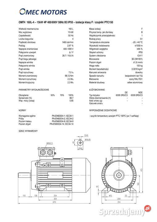 silnik elektryczny 15kW 1400obr 160B3