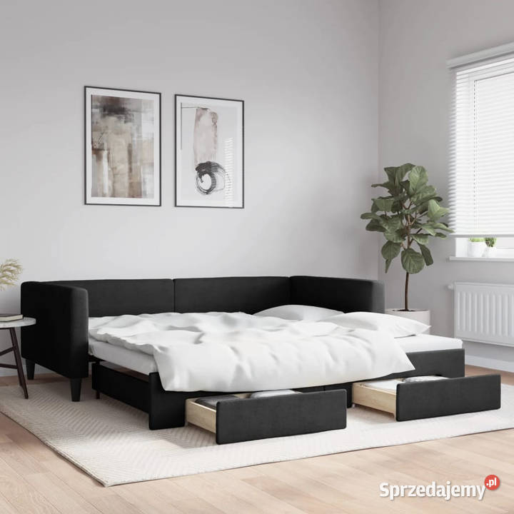 Sofa rozsuwana z szufladami czarna tkanina Warszawa sprzedam