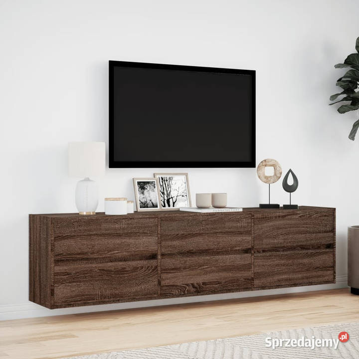 Ścienna szafka TV z LED brązowy dąb 180x31x45 mazowieckie Warszawa