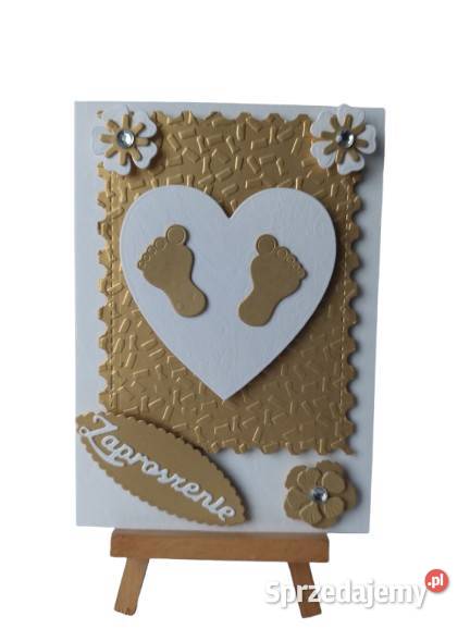Zaproszenia Chrzest Stopki W Sercu C6 Złoto Poznań sprzedam