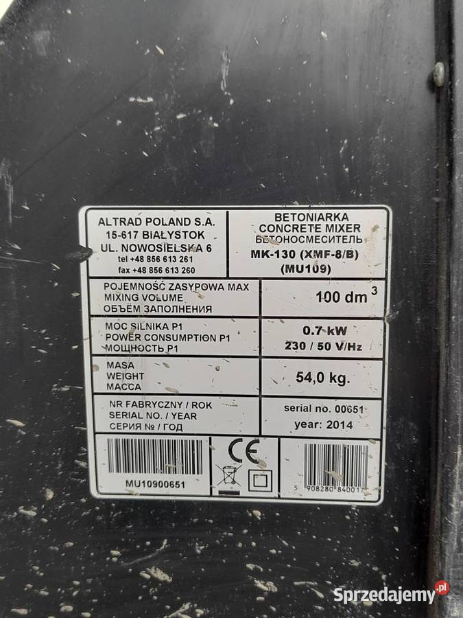 Betoniarka Altrad MK130 pojemność 100l