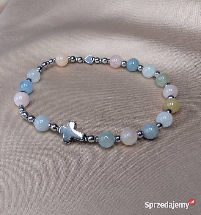 Bransoletka różaniec kamienie morganit krzyżyk opolskie Opole sprzedam