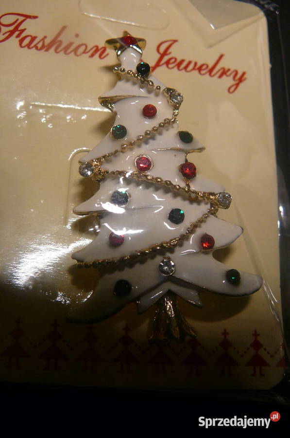 Broszka metal choinka biała Nowa Wrocław