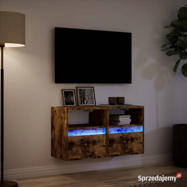 Ścienne szafki TV z LED 2 przydymiony dąb Warszawa