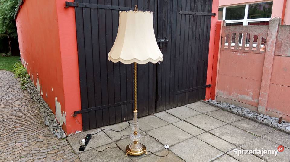Unikatowa Stojąca Mosiężna Lampa z Kryształem