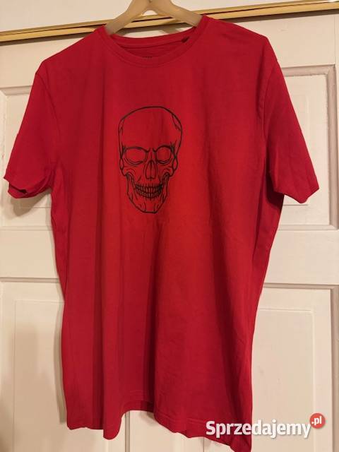 Koszulka czerwona Tshirt z nadrukiem czaszka z śląskie Częstochowa