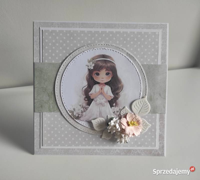 Kartka ręcznie robiona Komunia Święta handmade Łódź