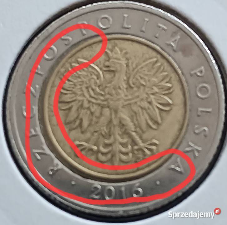 5 Złotych 2016 r Błąd mennicy 2 Numizmatyka wielkopolskie Konin