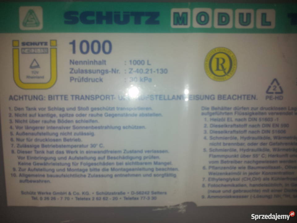 Zbiornik 4 SCHUTZ 1000l Olej opałowy