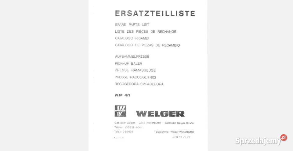 Welger AP41 prasa katalog części wysyłka motoryzacja, transport Kielce